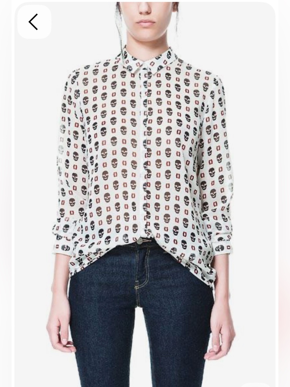 Zara White Button-Down Shirt with Brown and Black Skull Print